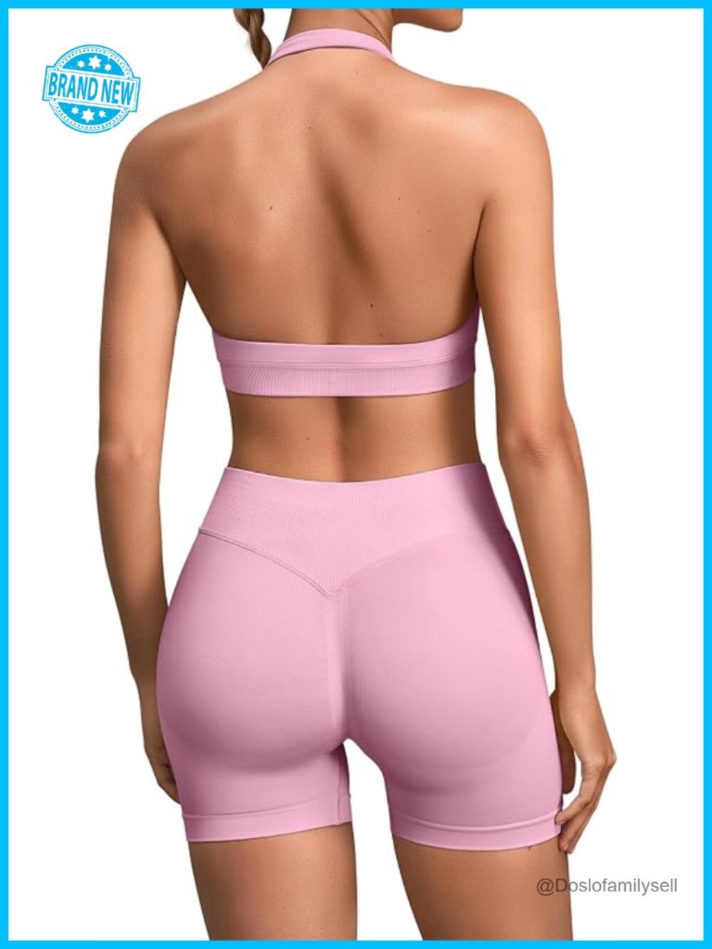 Seamless Halter Sports Bra & Scrunch Butt Gym Shorts Matching Set Yoga Outfits
